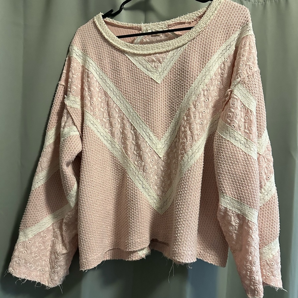 POL Pink and Cream Lace Sweater